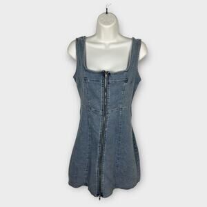 RSQ Denim Zip Front Sleeveless Dress Size Medium Denim Jean Dress Jumper